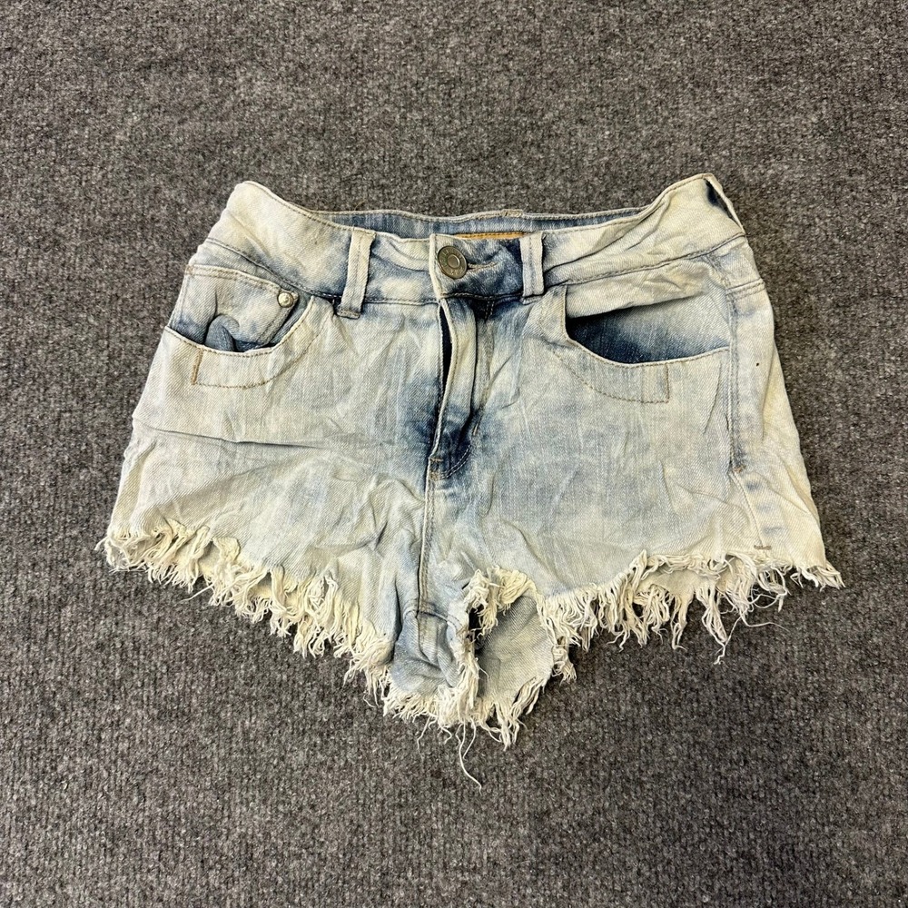 Celebrity Pink Shorts Womens Size 1 Blue Acid Wash Raw Hem Denim Cut Off Casual